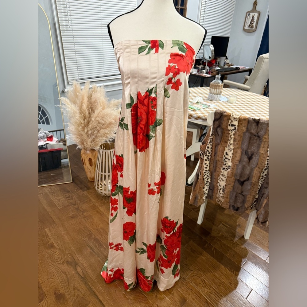 Free People Strapless Dress with Red Floral Pattern